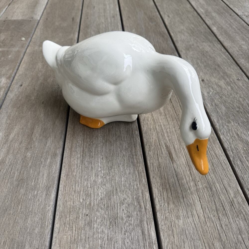 Vintage Ceramic White Goose Duck Figurine Large 7” X 15” Cottagecore